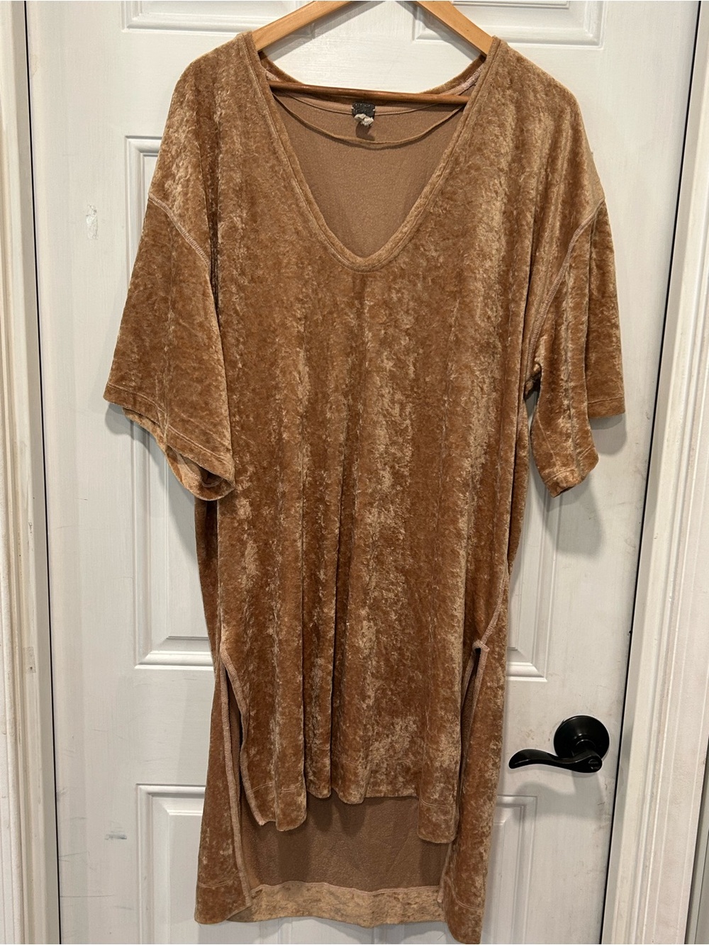 Free People We The Free Luxe Velvet V-Neck Tunic Top Dress Camel Gold Small